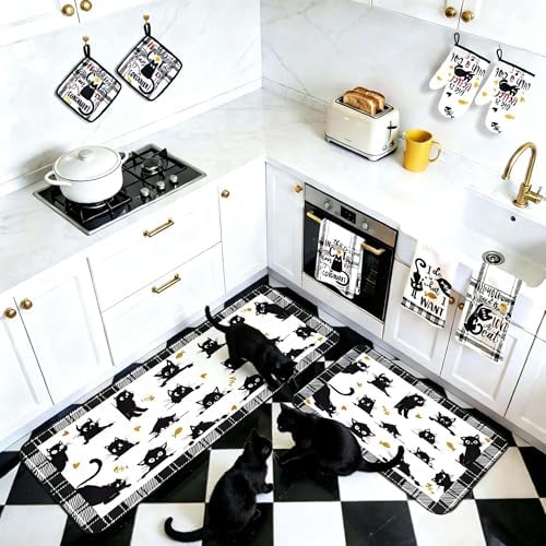 10 Pcs Black Cat Themed Kitchen Decor and Accessories - Sets 4 Kitchen