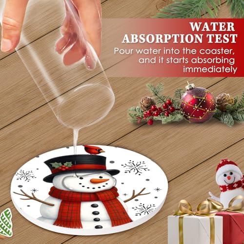 Christmas Coasters for Drinks, Set of 6 Ceramic Stone Snowman