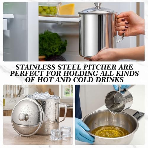2 Pack 2.5 Liters/ 84 oz Stainless Steel Pitcher with Lid, Large