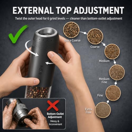 Gravity Electric Salt & Pepper Grinder Set, Matte Black, 2-Pack