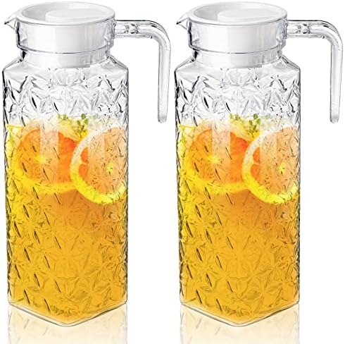 Peohud 2 Pack Acrylic Pitchers, 37oz Clear Plastic Pitcher with