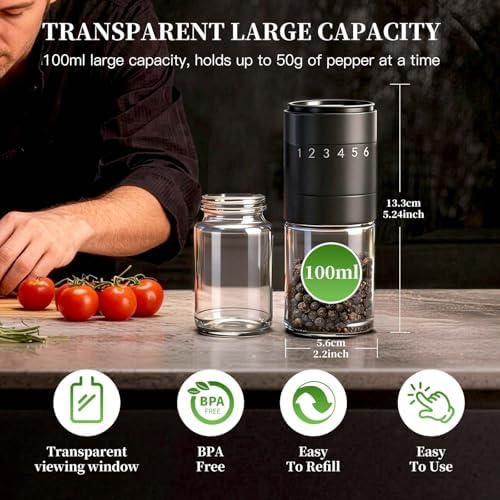 Manual Salt and Pepper Grinder Set, 3.5 oz
