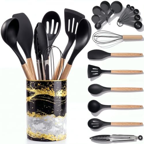 10 Pcs Black and Gold Kitchen Utensils Set