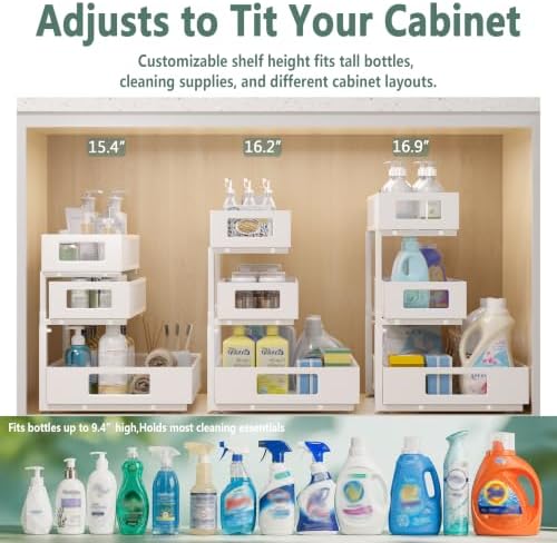 Under Sink Organizer, 3-Tier Height Adjustable Pull Out Cabinet