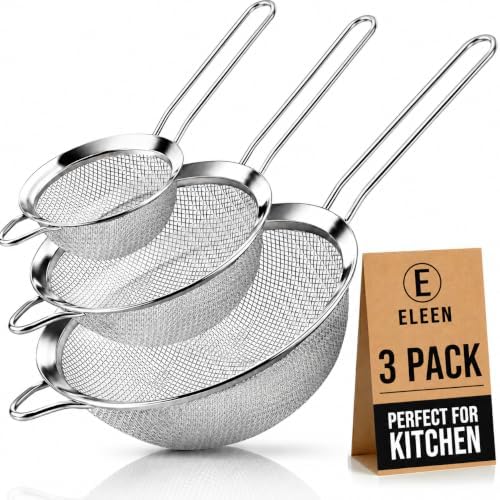 ELEEN Premium Stainless Steel Fine Mesh Strainers for Kitchen 3-Piece