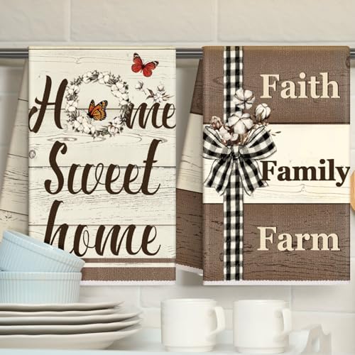 TecUnite 6 Pcs Farmhouse Rustic Kitchen Towels, Decorative Dish Towels