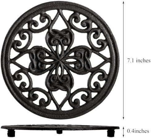 Coloch 2 Pack Cast Iron Trivet, 7.1 Inch Round Metal Trivet with