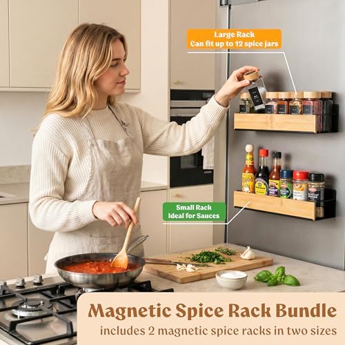 EDELHAUS Magnetic Spice Rack, 24 Bamboo Lid Jars