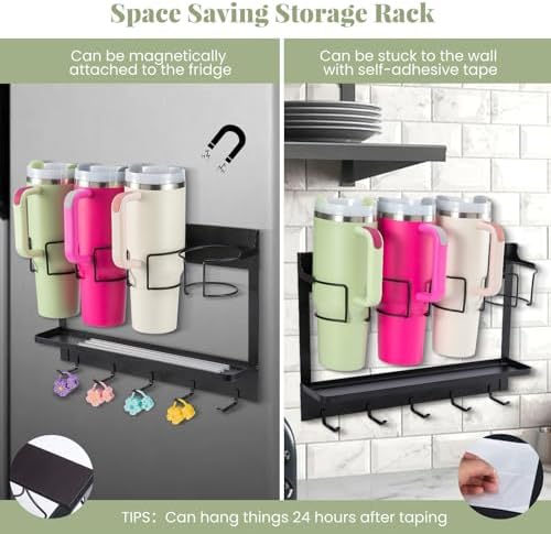 Water Bottle Organizer Holder, Magnetic Cup Rack Storage for Stanley &