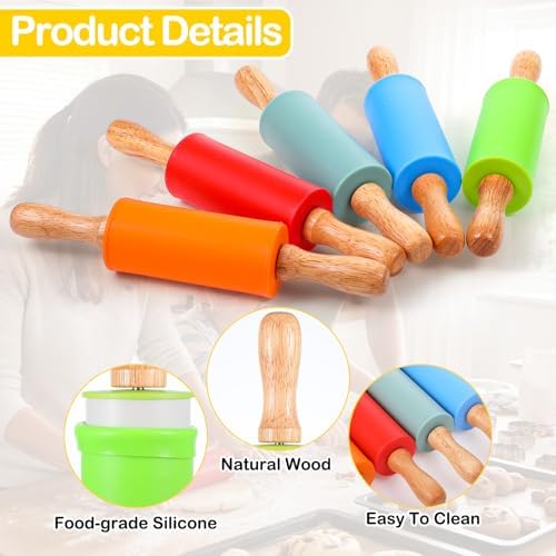 10Pcs 9 Inch Mini Rolling Pins, Non-Stick Silicone Rolling Pins with