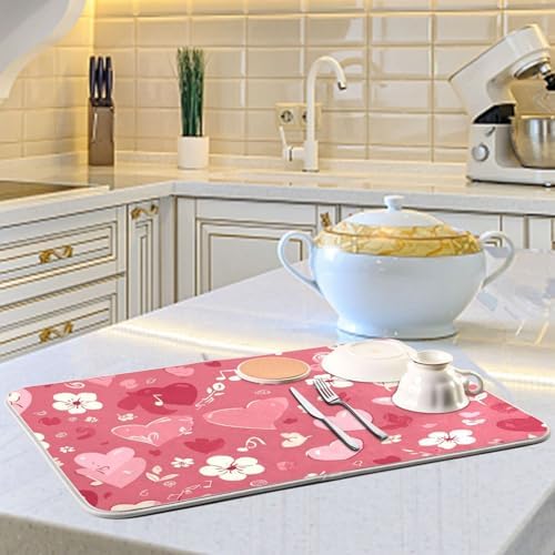 OTVEE Romantic Music Art Dish Drying Mat for Kitchen Counter Absorbent
