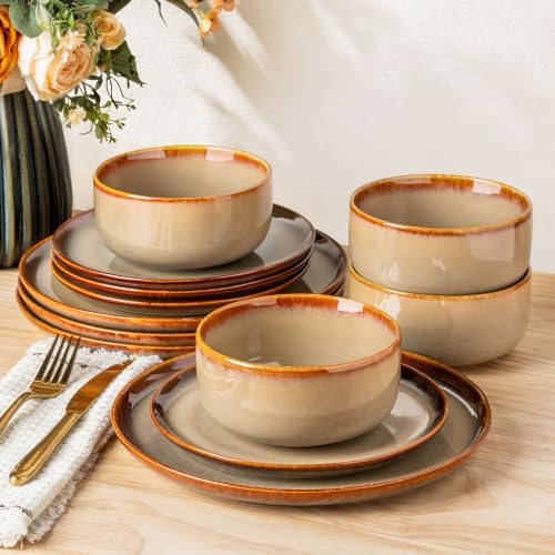 AmorArc Dinnerware Sets for 4, Ceramic Plates and Bowls Sets