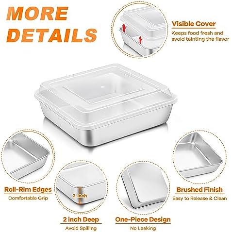 TeamFar 9 x 9 Baking Pan, Square Cake Pan with Lid - 1 Pan + 1 Lid