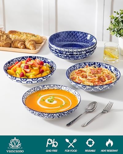 vancasso SELENE 50 oz Large Pasta Bowls Set of 6, Porcelain Serving
