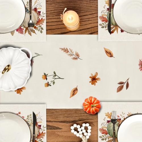 RABUSOFA Orange Pumpkins Leaves Fall Placemats Set of 4