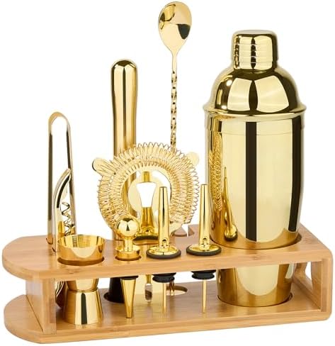 Wukuna Cocktail Shaker Set Bartender Kit, 12-Pcs Bar Tool with Bamboo