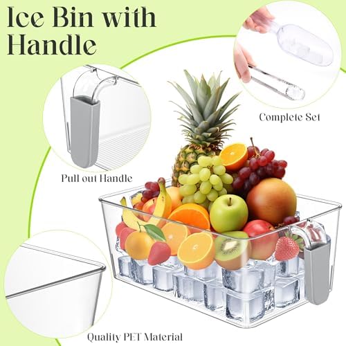 Aneco Plastic Freezer Ice Bin Set with Flexible Scoop Clear Storage