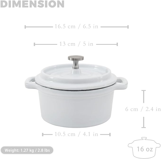 Flavehc Mini Cocotte 16 oz Mini Dutch Oven 0.5 qt. Cast Iron Garlic Roaster - Image 3
