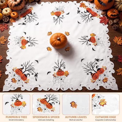 SiliFine Halloween Tablecloth Embroidered 34'' Square Witch Table