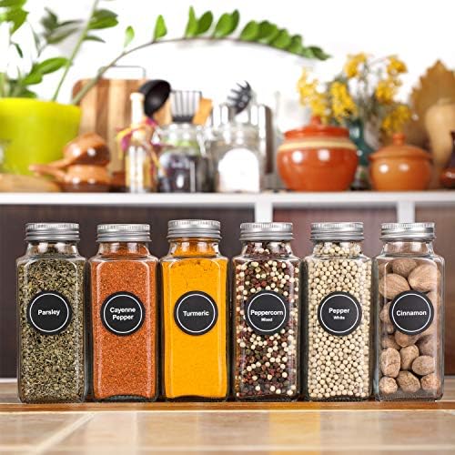 AOZITA 14 Pcs Glass Spice Jars with Spice Labels - 8oz Empty Square