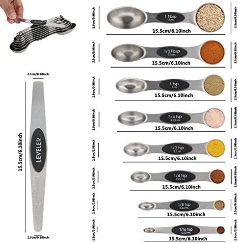 Magnetic Measuring Spoon Set 9 Dual Sided Stainless Steel Measuring