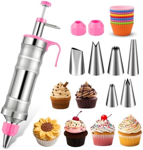 Hendiy Dessert Decorating Syringe Set, Stainless Steel Frosting Kit