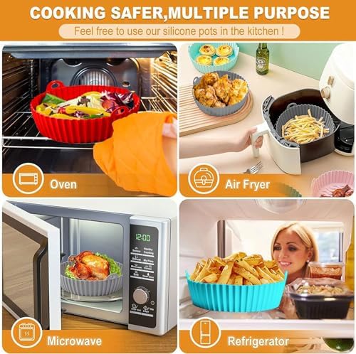 FROVEN 8 Inch Round Silicone Air Fryer Liners (2 Pack) Reusable Red &