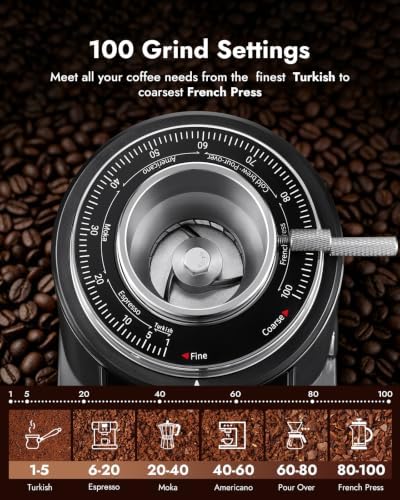DAOFEL 64MM Flat Burr Coffee Grinder, 100 Settings