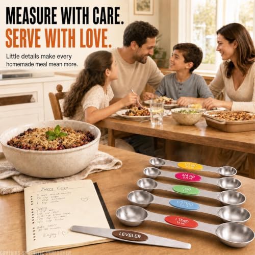 Magnetic Measuring Spoons Set, 8 Piece Color Coded Stainless Steel