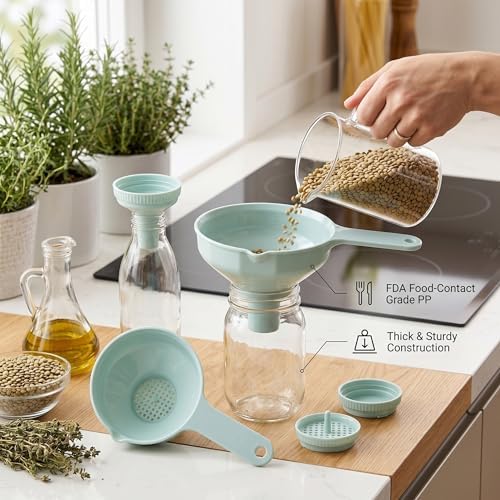 Kitchen Funnel Set - Wide Mouth Funnels with Detachable Strainers