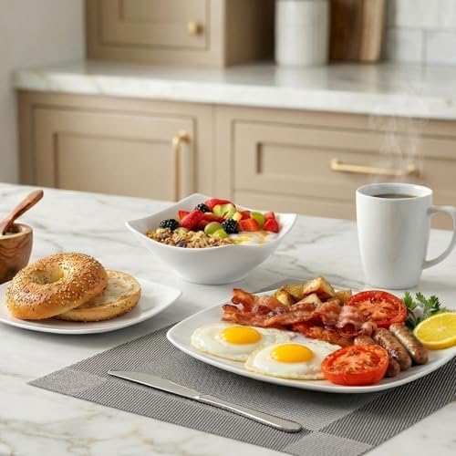 Zulay Kitchen Luna Plates and Bowls Sets, 16 Piece Modern Porcelain