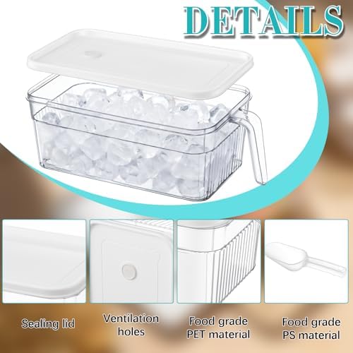2 Set Ice Bin for Freezer with Lid Scoop, Clear Handle