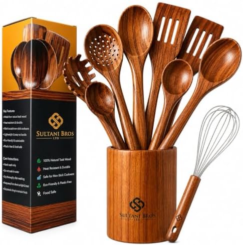 10-Piece Natural Teak Wood Cooking Utensil Set