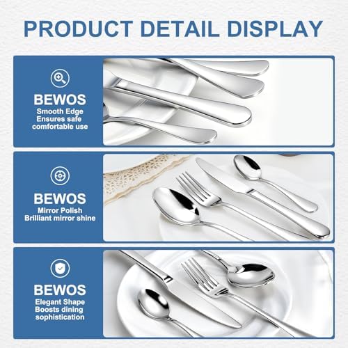 BEWOS Silverware Set for 4-20 Piece Stainless Steel Flatware Set with