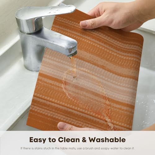 Artoid Mode Orange Stripe Thanksgiving Fall Vinyl Placemats Set of