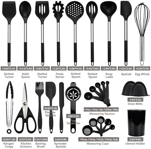 QMVESS Silicone Cooking Utensils Set, 28-Piece, Black
