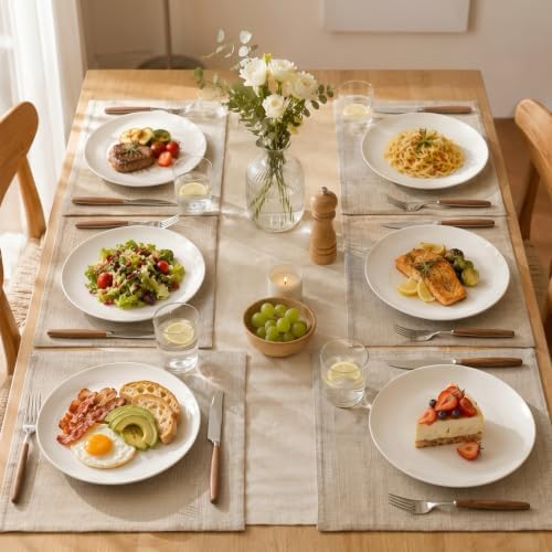 White Dinner Plates Set of 6, 10 Inch Ceramic Plates, White Porcelain