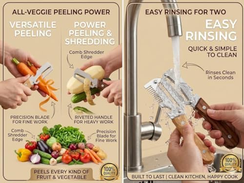 2-Piece Vegetable Peeler Set with Wooden Handles, Stainless Steel