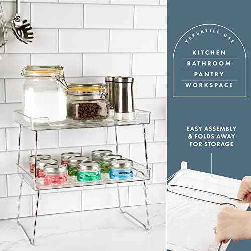 Masirs Clear Stackable Shelf, Easily Organize Your Kitchen Counter and Cabinet Shelves While Creating Extra Storage Space with This Foldable Translucent Plastic Shelf, (2-Pack)