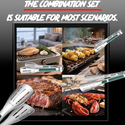 Stainless Steel Kitchen Tong Set, 3-Piece, 6", 9", 11"