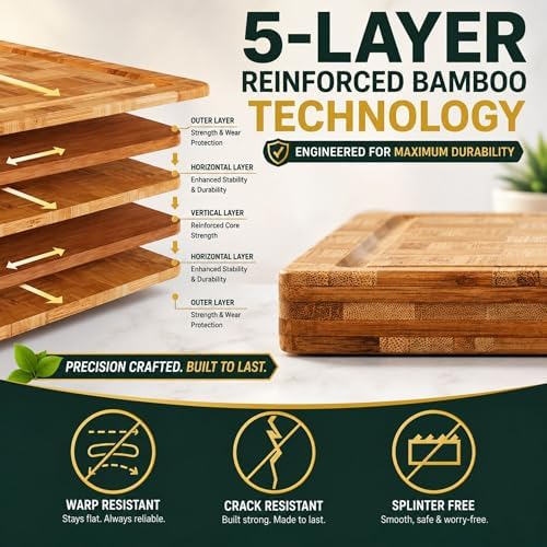 Bamboo Cutting Board Set with Juice Groove, End Grain Cutting Boards