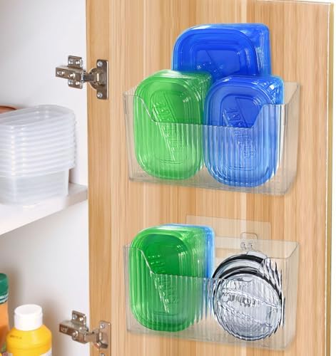 Pensino 2 Pack Adhesive Cabinet Door Organizer Storage Caddy, Clear