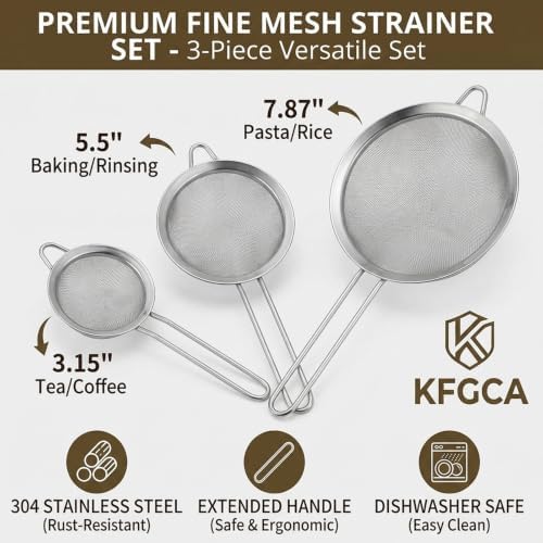 Fine Mesh Strainer Set 3-Piece,Stainless Steel Sifters