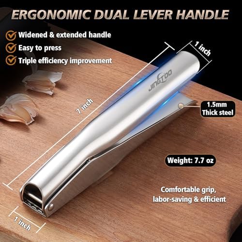 Stainless Steel Garlic Press, No-Peel