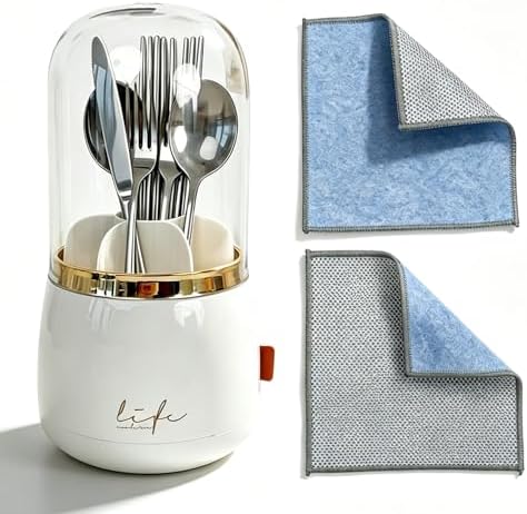 Silverware Organizer with Lid, 7-Slot, White