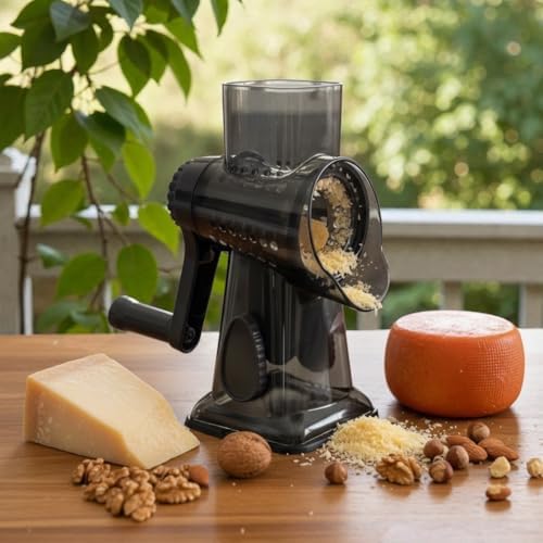 Rotary Cheese Grater, Hand Crank, 3 Stainless Steel Blades