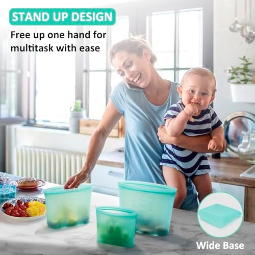 Reusable Food Bags, 12 Pack 100% Silicone Food Storage Bags Stand Up