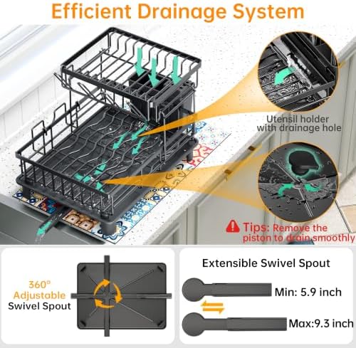 2-Tier Large Detachable Dish Drying Rack, Black