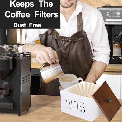 Wooden Coffee Filter Holder - Container With Lid, Rustic Dispenser