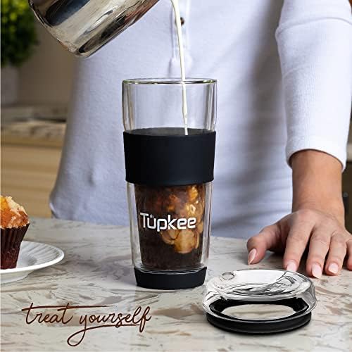 Double Wall Glass Tumbler, 14-Ounce Glass Travel Coffee Mug with Lid